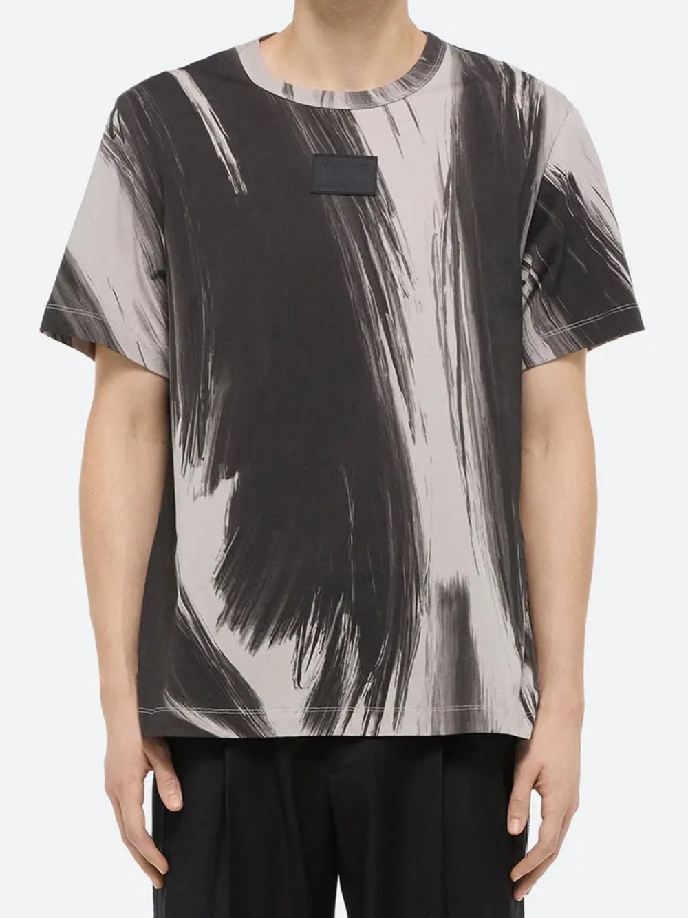 Helmut Lang Short Sleeve Brushstroke Print T-Shirt in Black & Gray